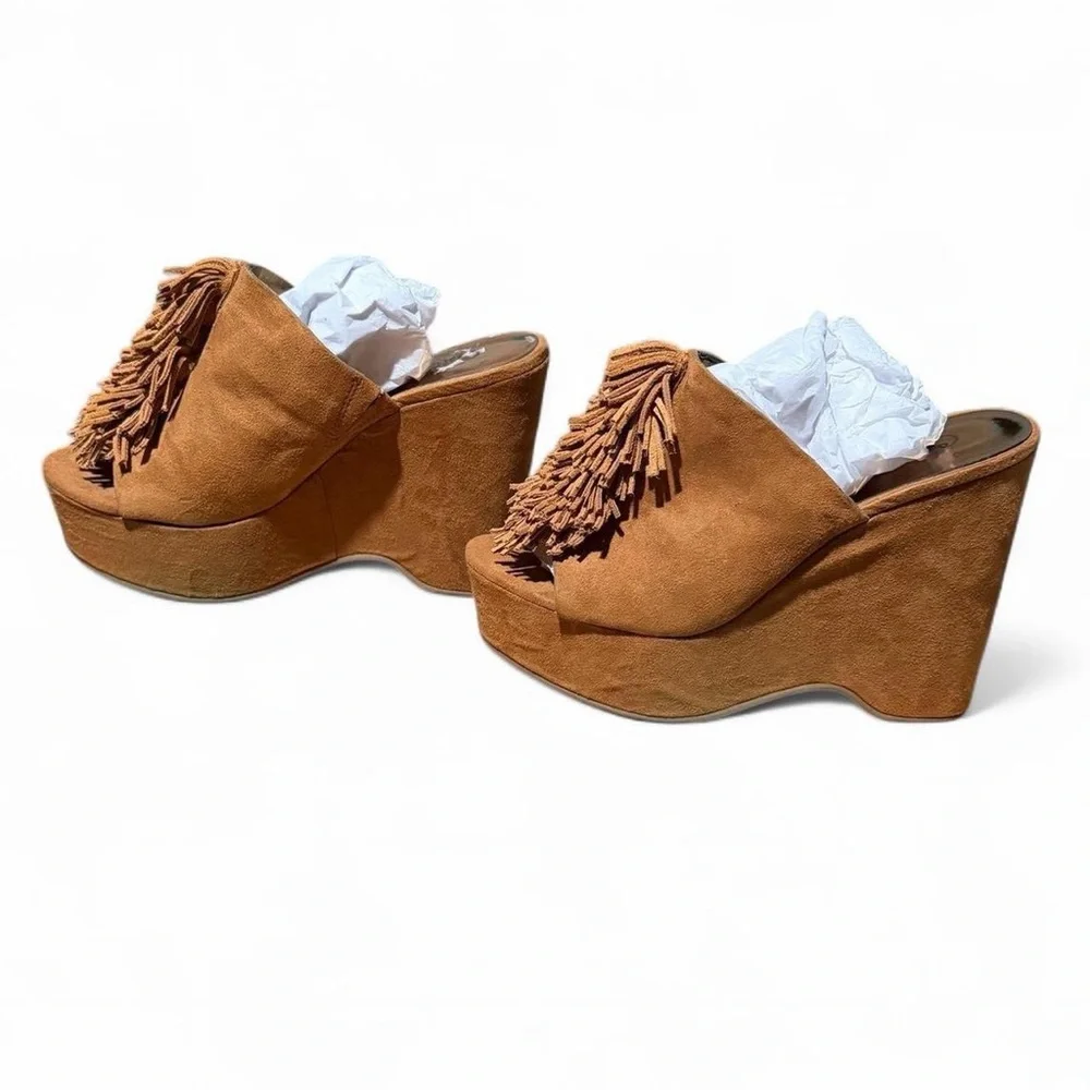 Carlos by Carlos Santana Tan Suede Platform Wedge Mules - Picture 3 of 4